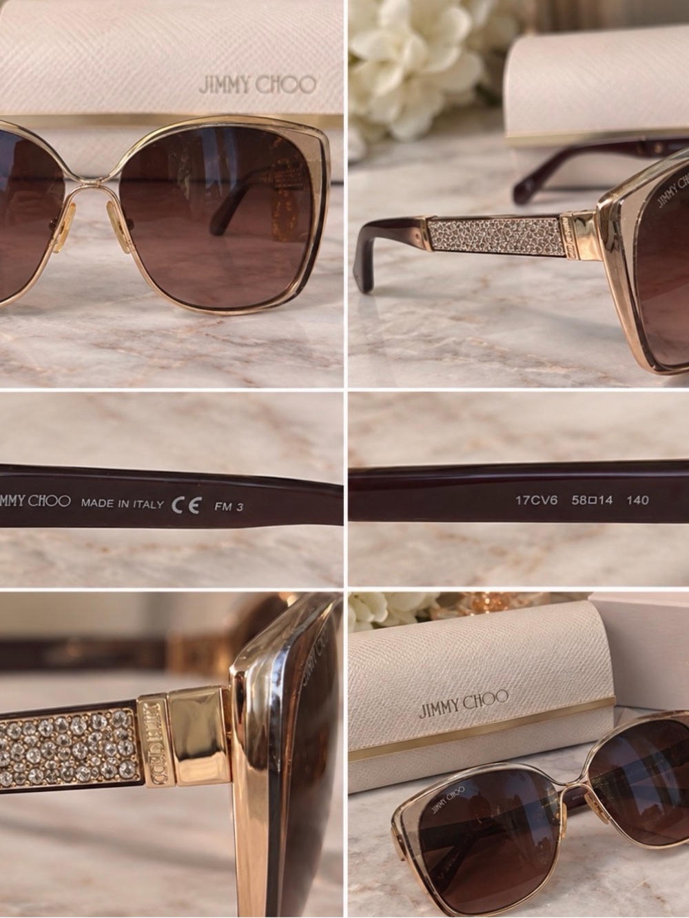 Jimmy Choo Gold Frame with Brown Gradient Lenses and Crystal-Embellished Temples